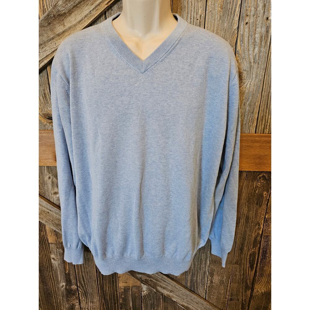 Untuckit Size Xx Large 2xl Mens Blue V Neck Sweater Pullover Cotton Winter Warm